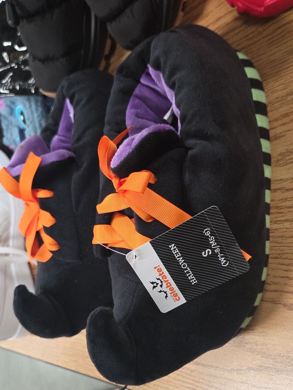 Black Witch Slippers with Orange Laces and Purple Trim W7-8 M5-6
